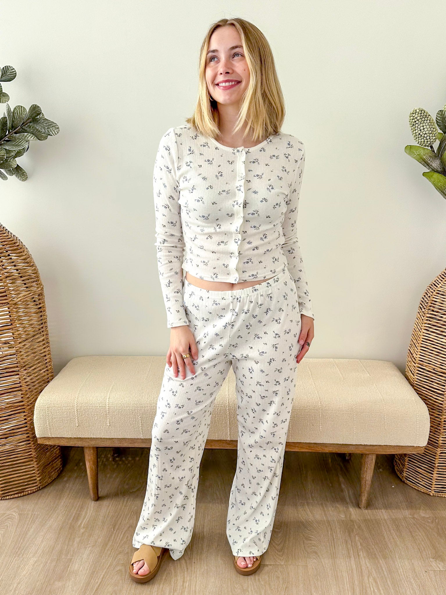 Floral Pointelle Knit Pants - The Nines