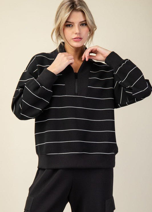 Striped Modal Scuba Zip Pullover - 2 Colors! - The Nines