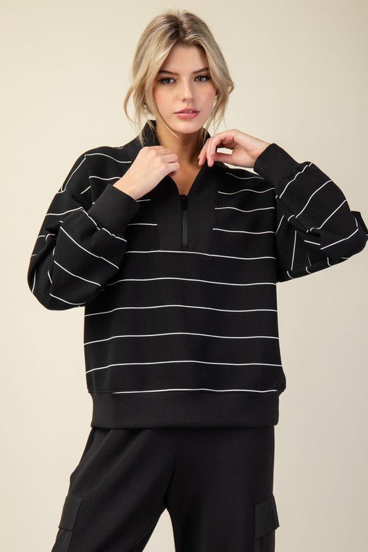 Striped Modal Scuba Zip Pullover - 2 Colors! - The Nines