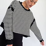 Black Striped Open Back Long Sleeve Top - The Nines