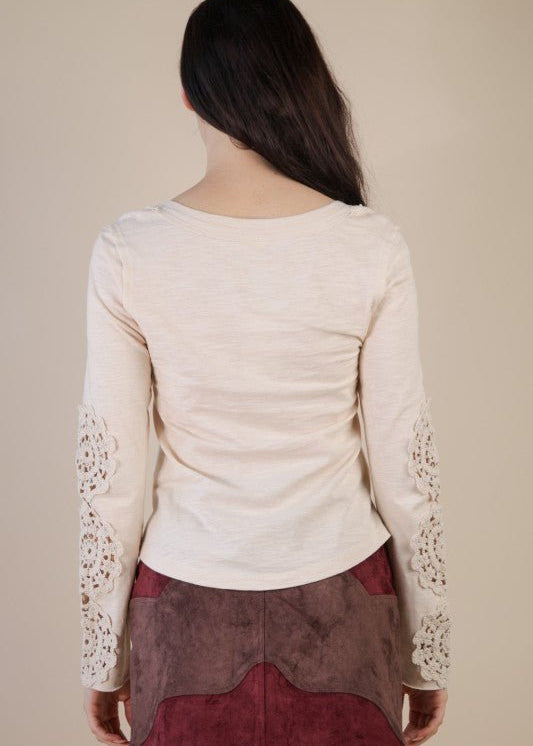 Natural Crochet Sleeve Henley - The Nines
