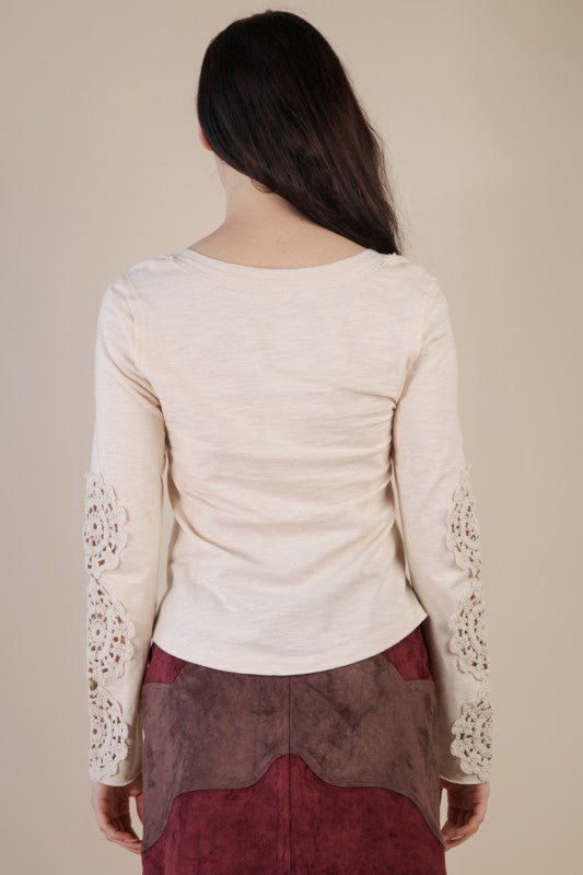 Natural Crochet Sleeve Henley - The Nines