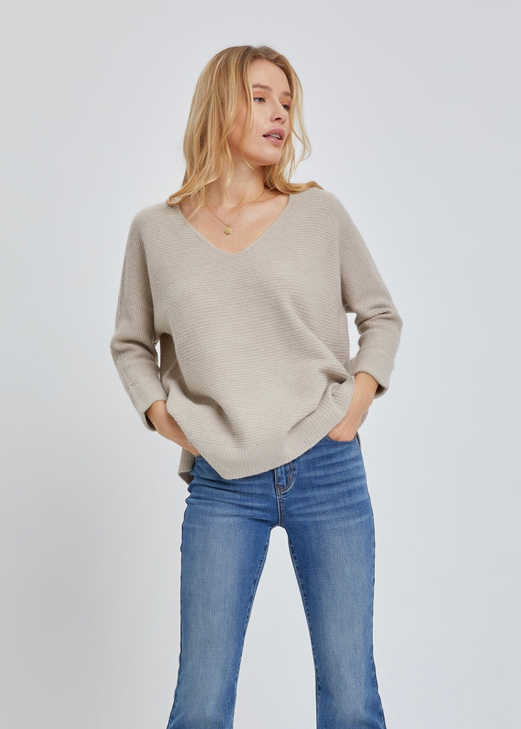 Taupe Cuffed Sleeve Essential Sweater