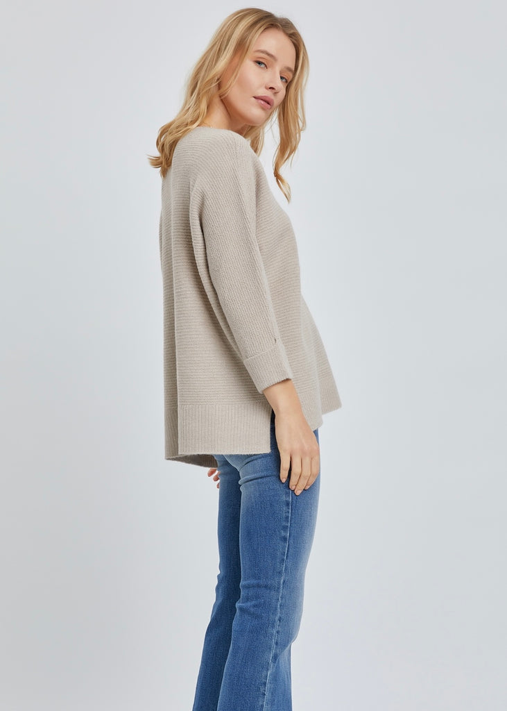 Taupe Cuffed Sleeve Essential Sweater