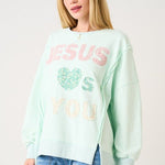 Jesus Loves You Patchwork Mint Sweatshirt - The Nines