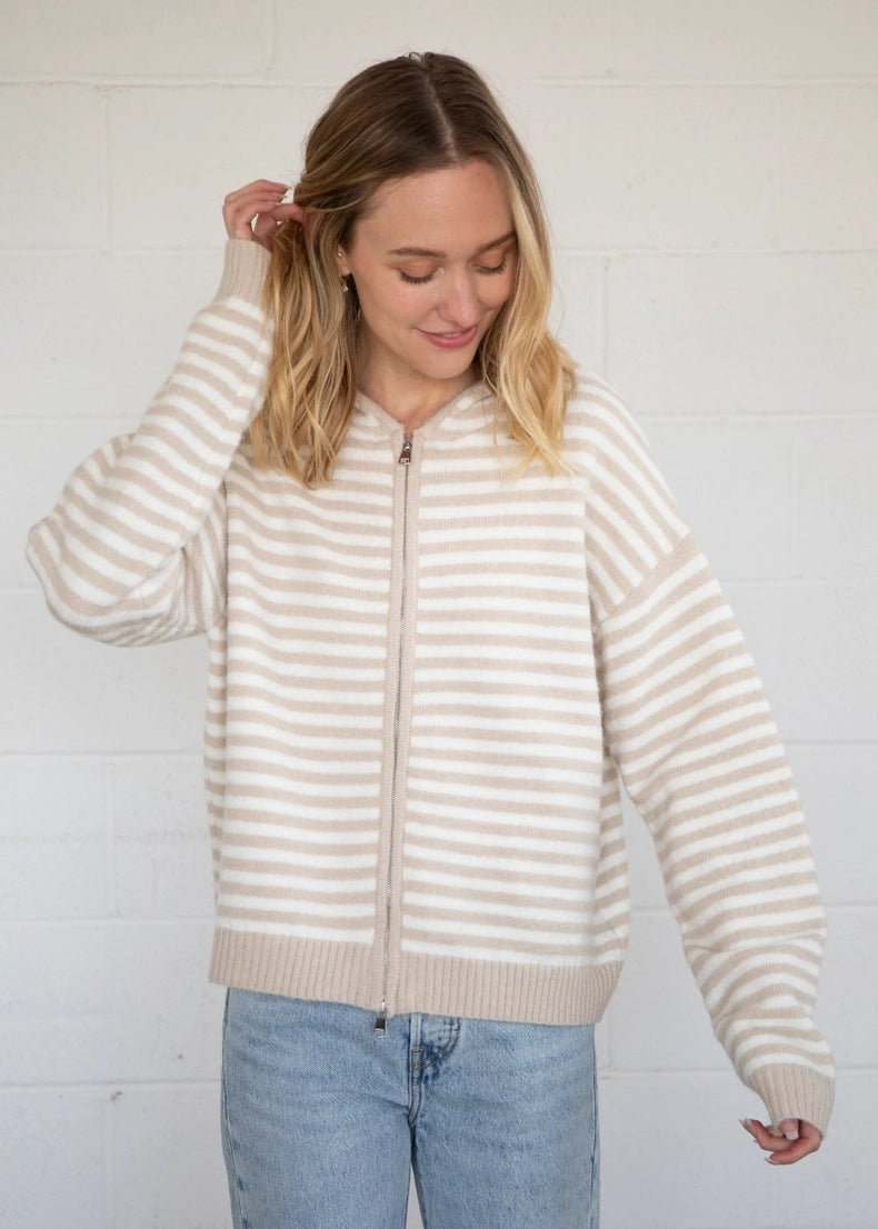 Cooper Zip Up Latte Hoodie - The Nines