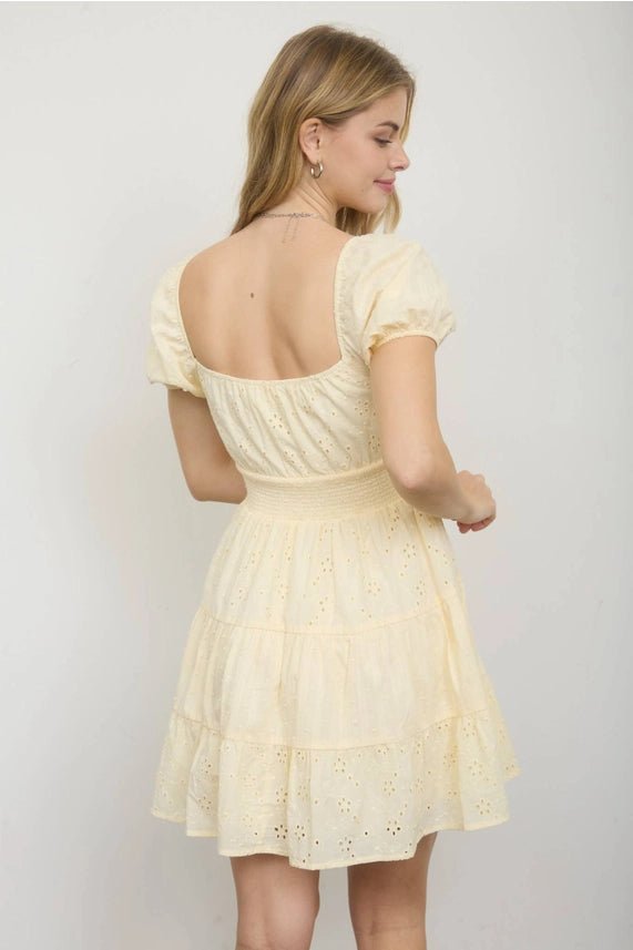 Eyelet Puff Sleeve Dress - 2 Colors! - The Nines