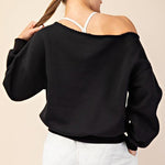 Black French Terry Off The Shoulder Pullover - The Nines