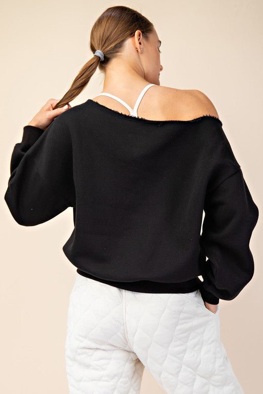 Black French Terry Off The Shoulder Pullover - The Nines