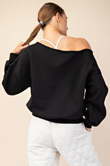 Black French Terry Off The Shoulder Pullover