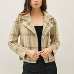 Khaki & Grey Fuzzy Zip Jacket - The Nines