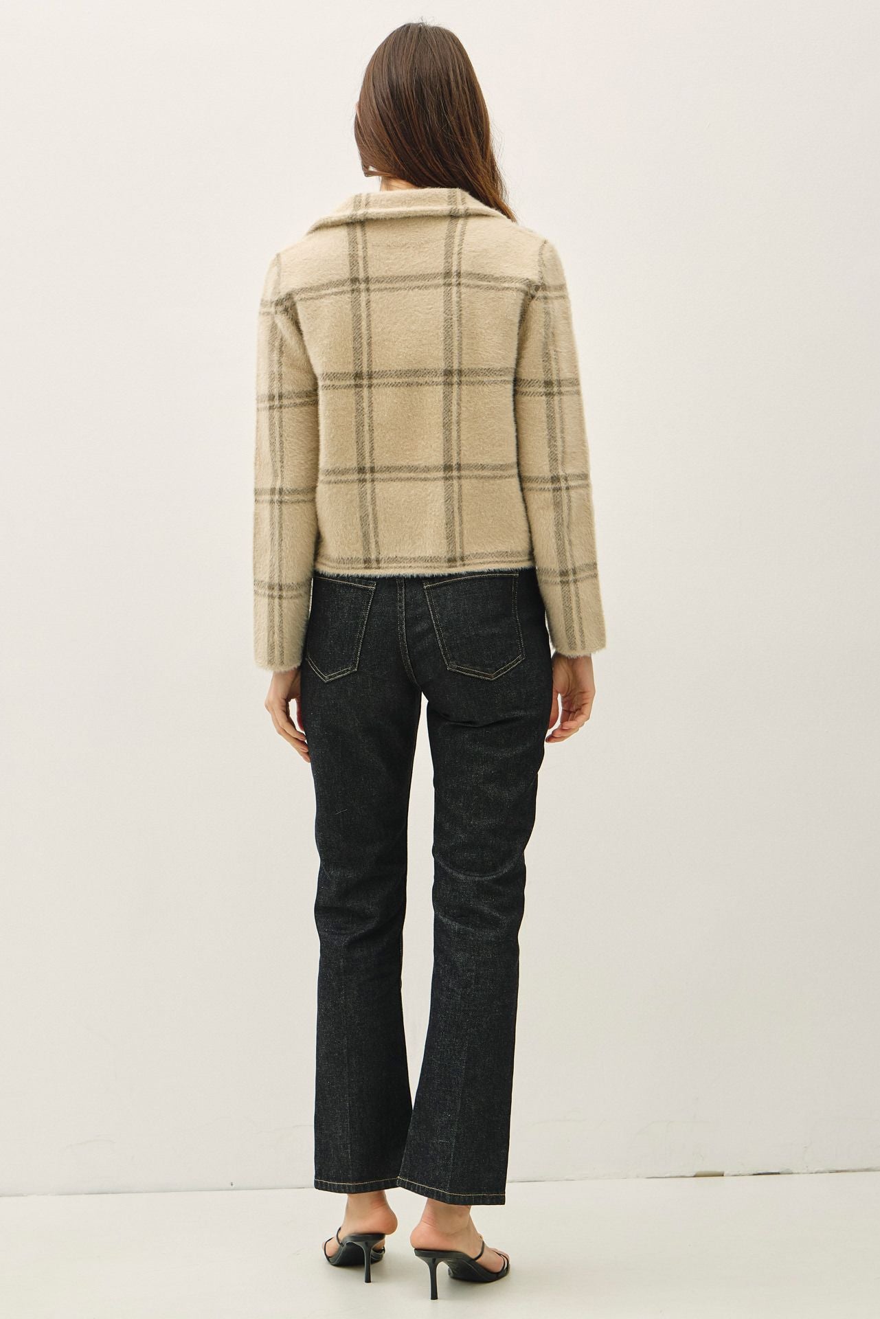 Khaki & Grey Fuzzy Zip Jacket - The Nines