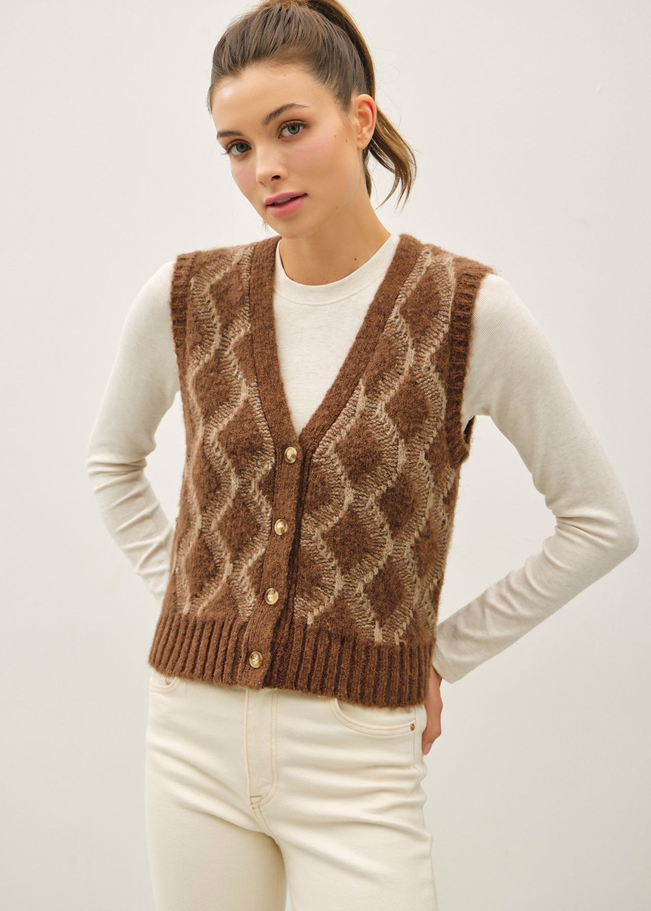 Brown Argyle Sweater Vest - The Nines