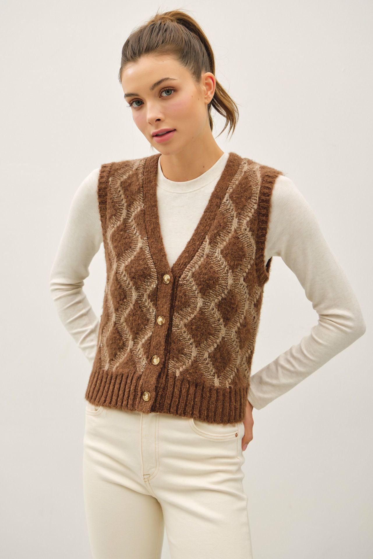 Brown Argyle Sweater Vest - The Nines