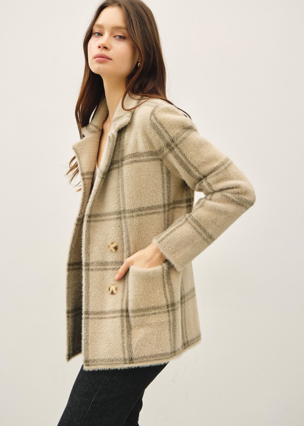 Khaki & Green Plaid Cardigan Jacket - The Nines