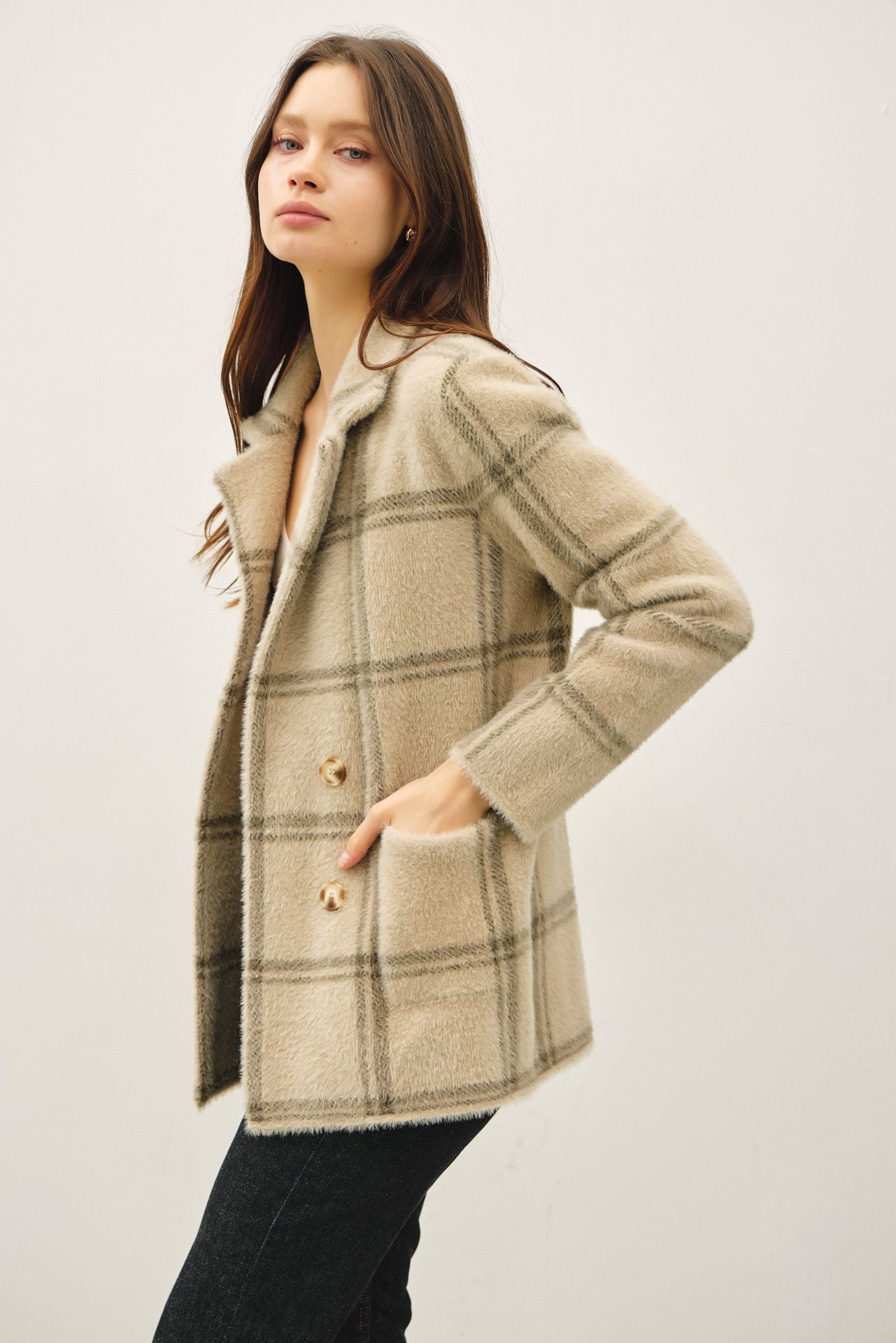 Khaki & Green Plaid Cardigan Jacket - The Nines