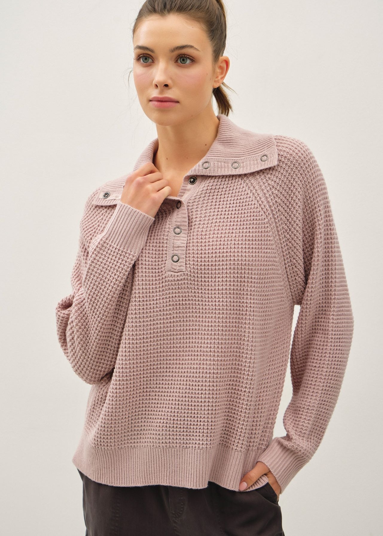 Waffle Snap Button Sweater - 2 Colors! - The Nines