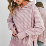 Striped Thumbhole Side Slit Hoodie - The Nines