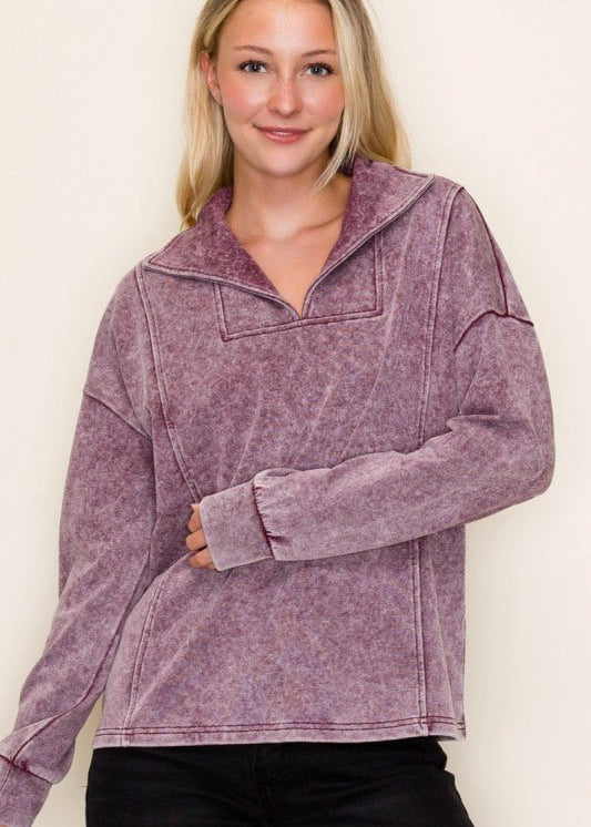 Burgundy Mineral Wash Pullover - The Nines