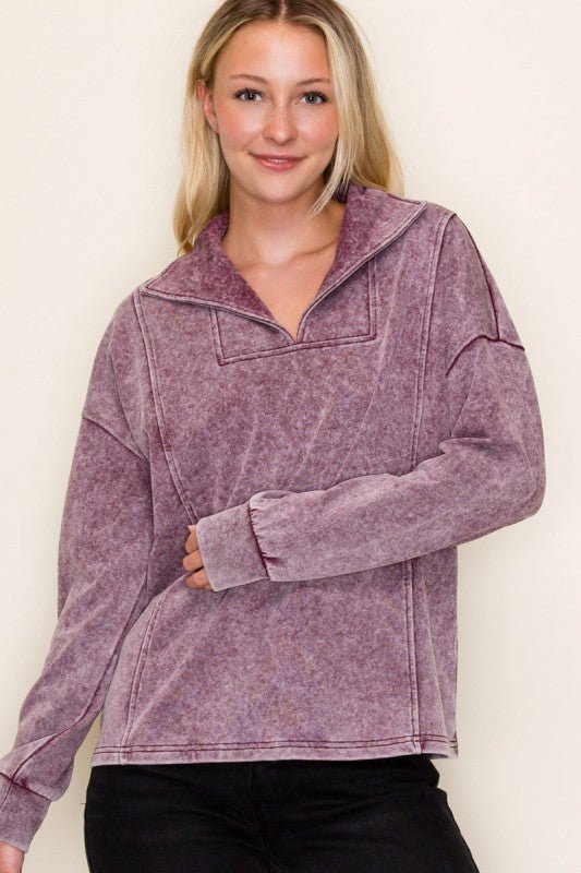Burgundy Mineral Wash Pullover - The Nines