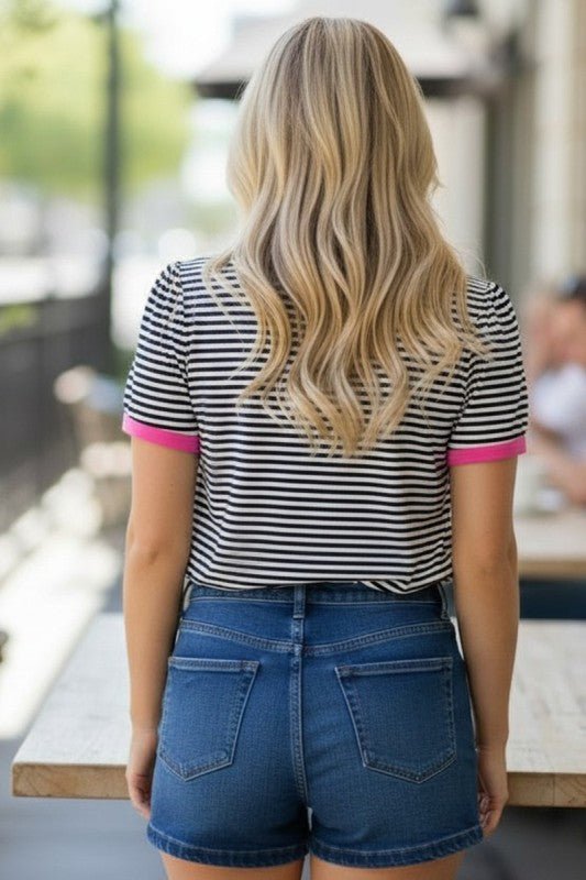 Sunny Days Striped Navy & Pink Tee - The Nines