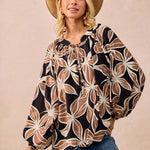 Black & Mocha Floral Top - The Nines