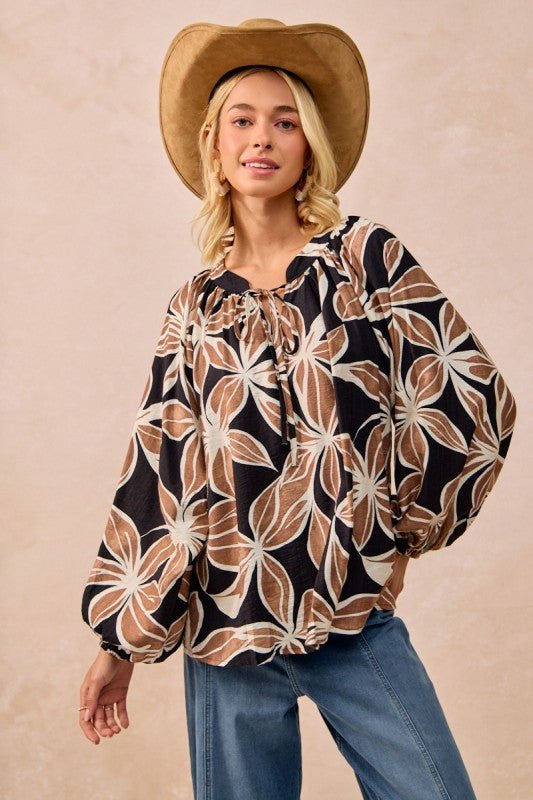 Black & Mocha Floral Top - The Nines