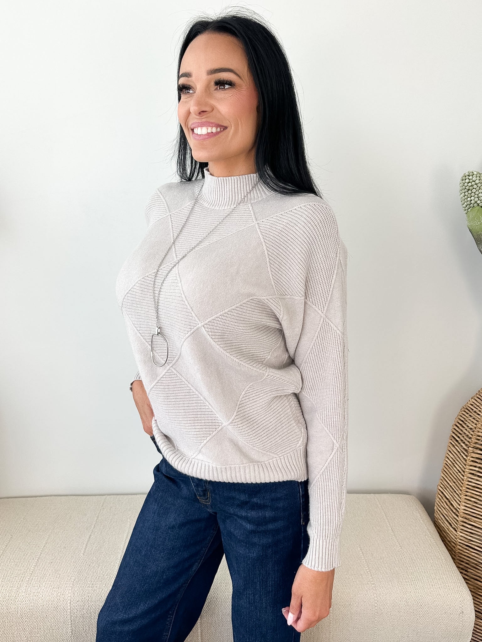 Diamond Mock Neck Dolman Sweater - The Nines