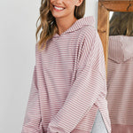 Striped Thumbhole Side Slit Hoodie - The Nines