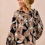 Black & Mocha Floral Top - The Nines