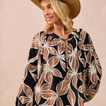 Black & Mocha Floral Top - The Nines