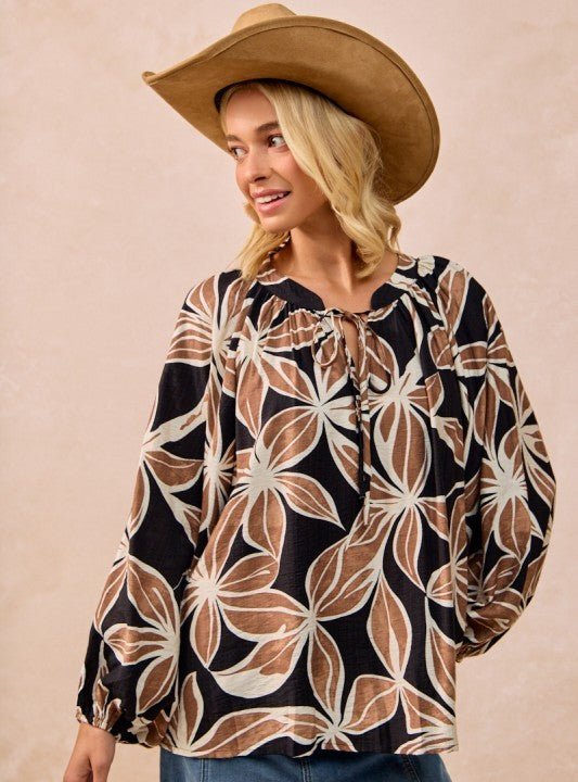 Black & Mocha Floral Top - The Nines