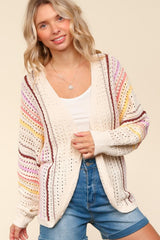 Dolman Open Knit Coral Stripe Cardigan