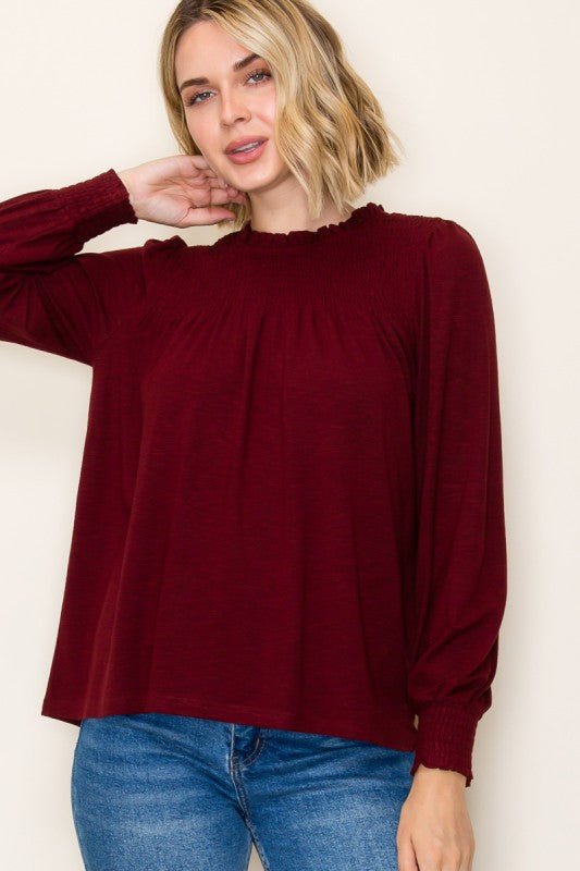 The Best Is Yet To Come Burgundy Smocked Top - The Nines