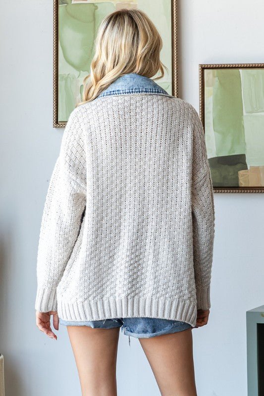 Cream Knit Layered Denim Jacket - The Nines