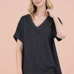 Ribbed V - neck Top - 3 Colors! - The Nines