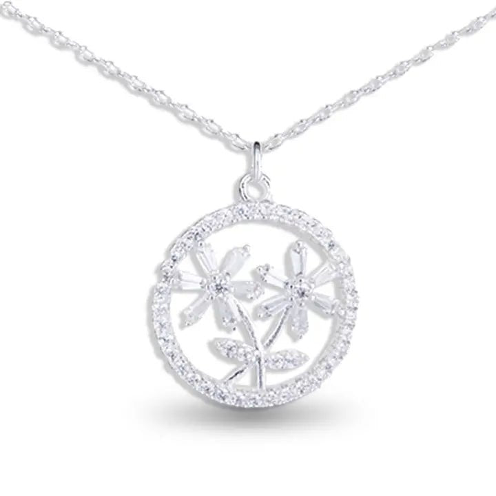 Flower Circle Necklace - Silver - The Nines