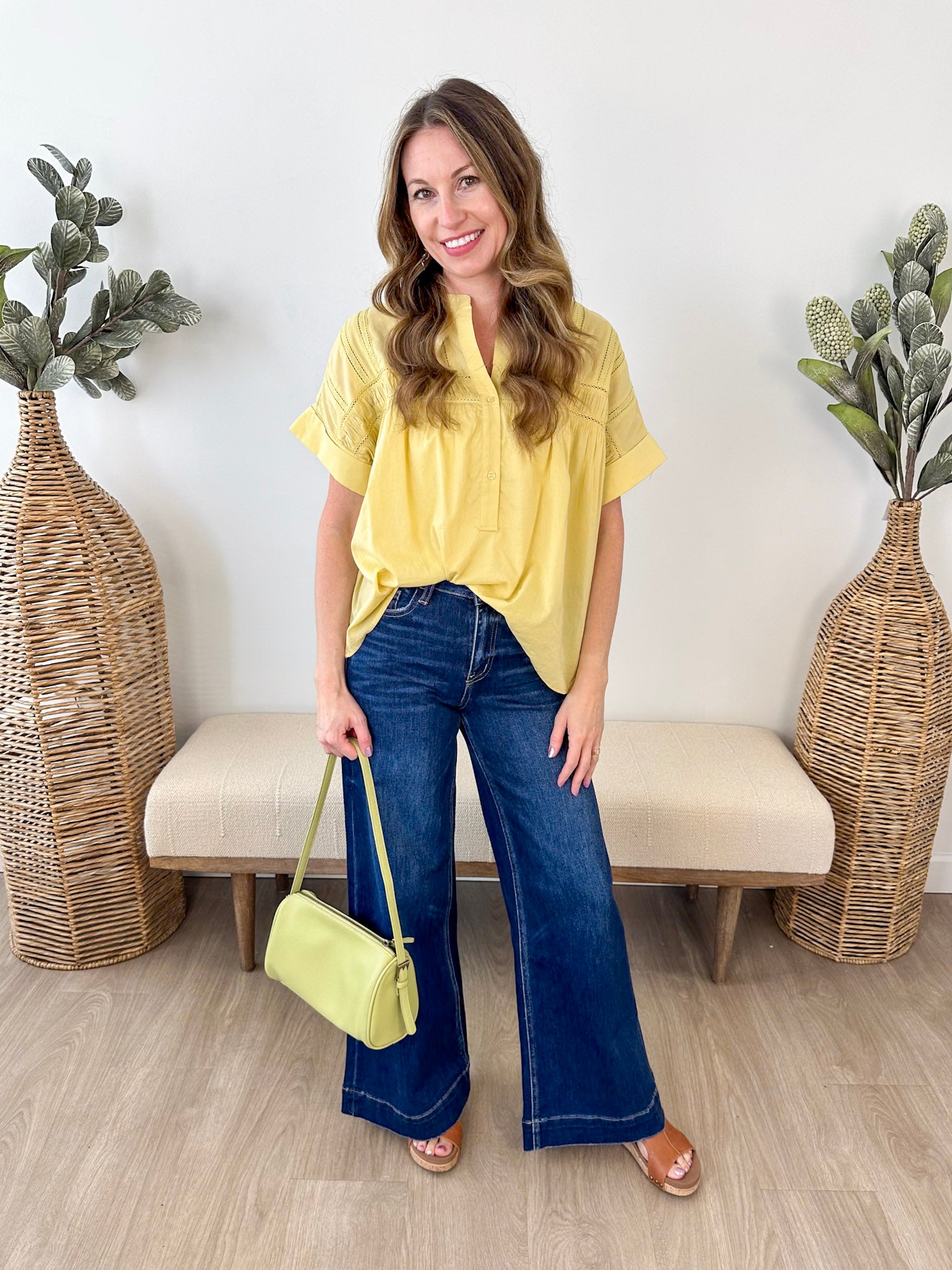 Eyelet Button Up Dolman Blouse - The Nines