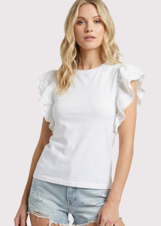 White Eyelet Lace Trim Top - The Nines
