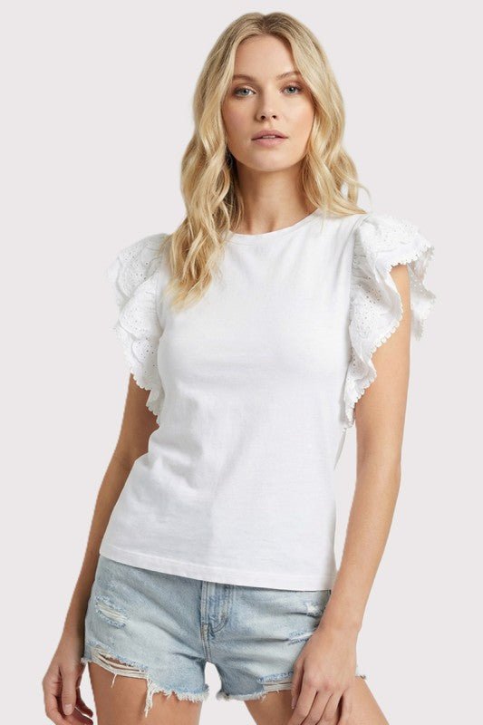 White Eyelet Lace Trim Top - The Nines