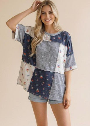Navy Patchwork Tee - The Nines