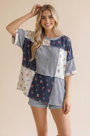 Navy Patchwork Tee - The Nines