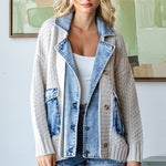 Cream Knit Layered Denim Jacket - The Nines