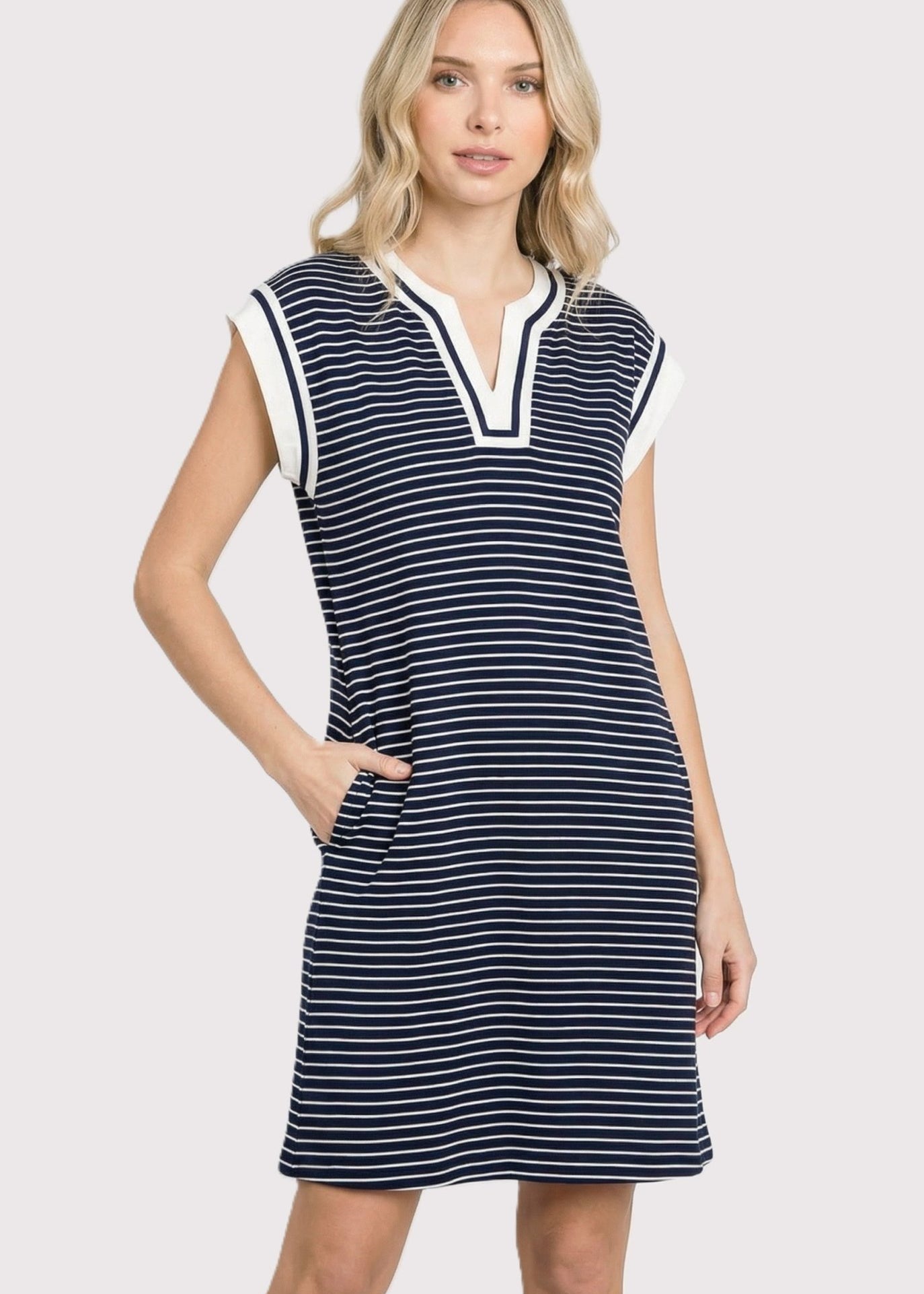 Nicole Navy Striped Pocket Dress - The Nines