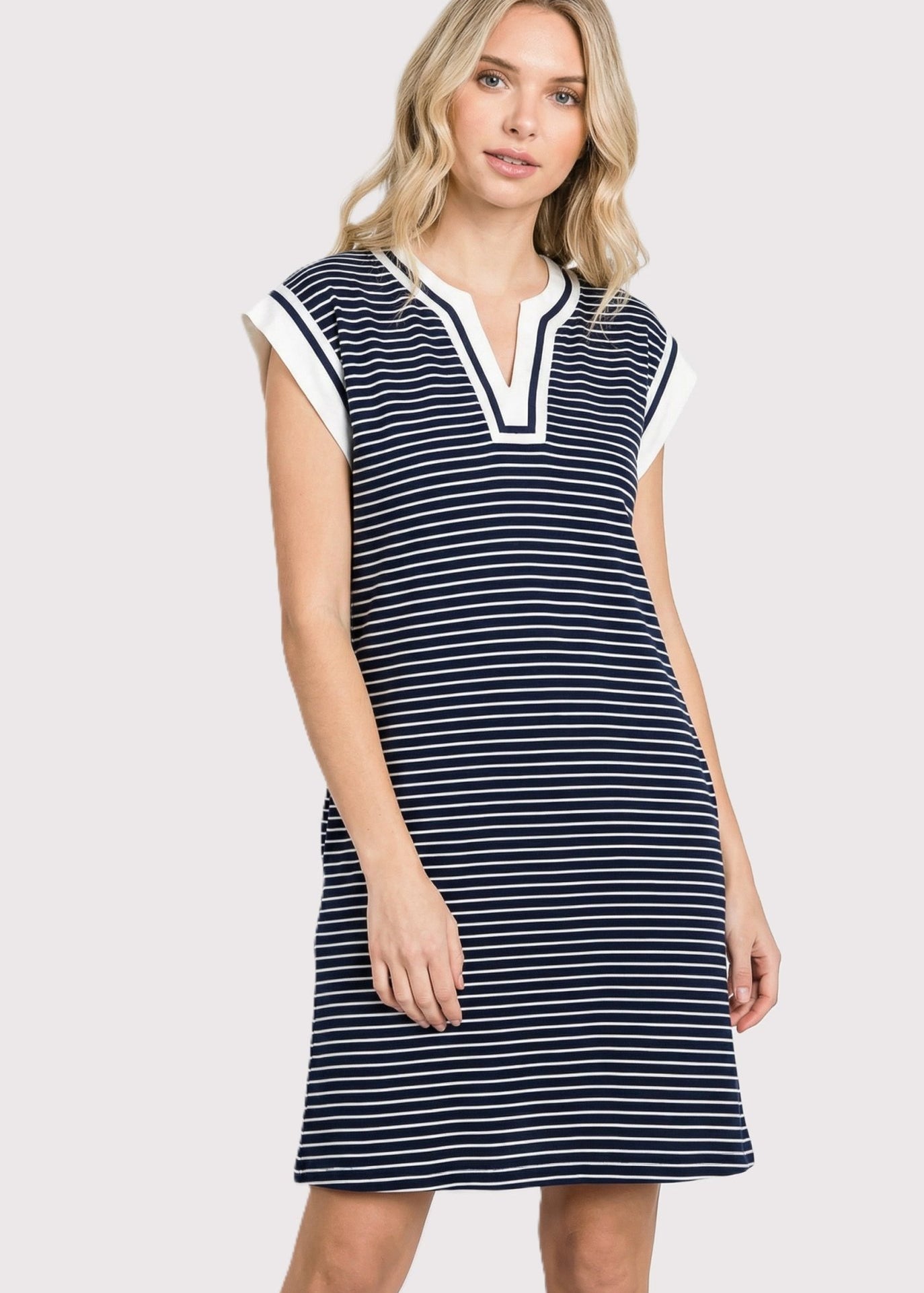 Nicole Navy Striped Pocket Dress - The Nines