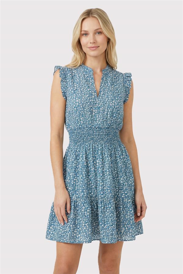 Dusty Teal Smocked Waist Dress - The Nines