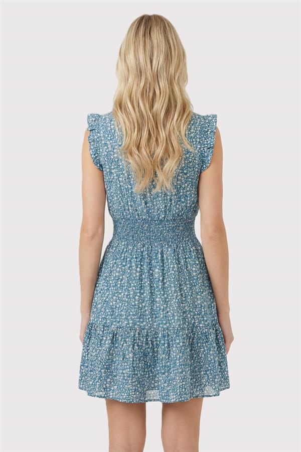 Dusty Teal Smocked Waist Dress - The Nines