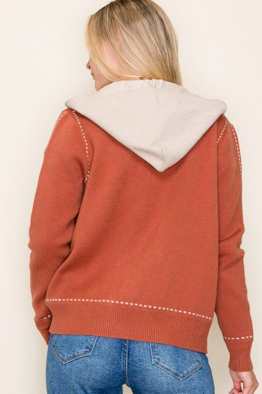 Stitched Sweater Jacket with Detachable Hood - 2 Colors! - The Nines