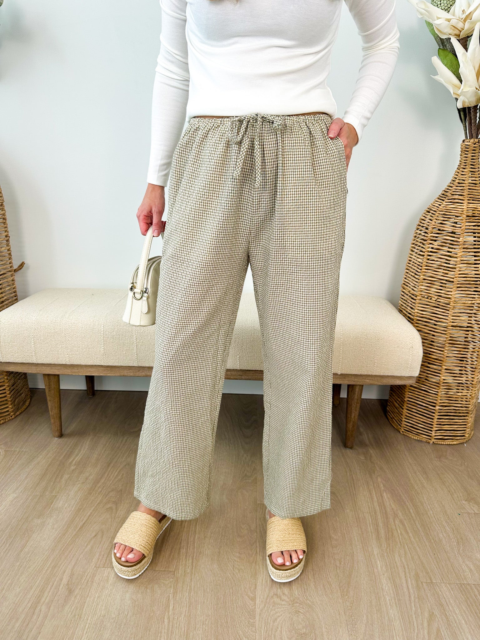 Plaid Drawstring Pants - The Nines