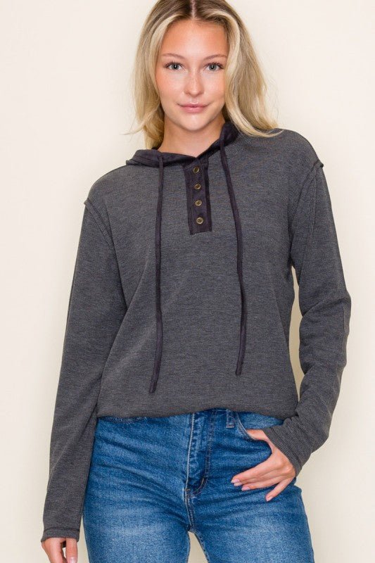 Charcoal Suede Detail Contrast Hoodie - The Nines